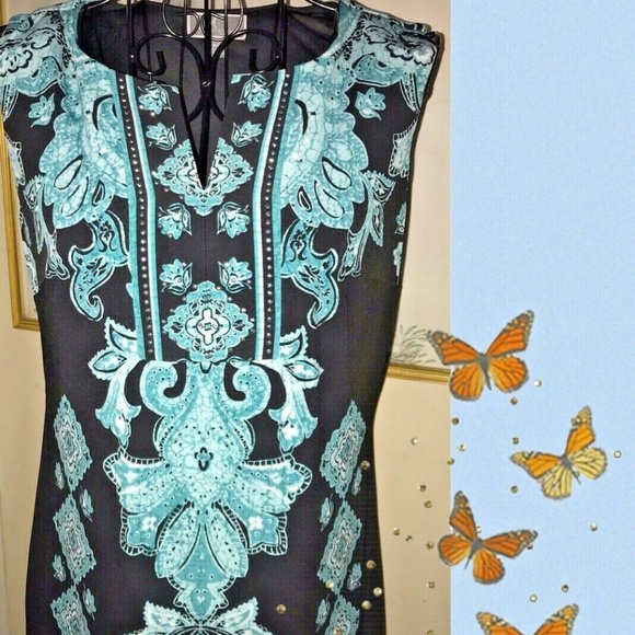 JM COLL. PAISLEY PRINT SILKY KNIT SHIFT DRESS~PS - Picture 5 of 6